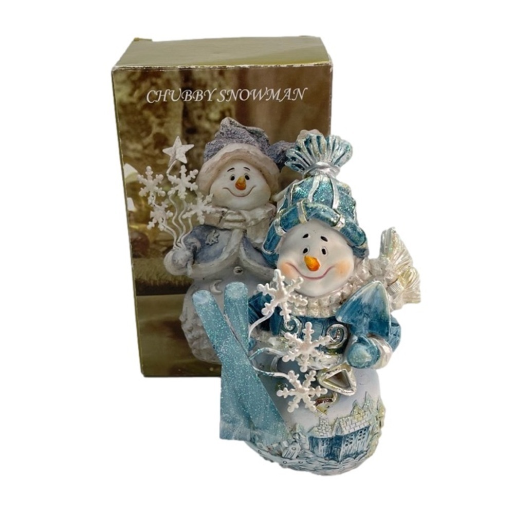 Chubby Snowman 5” Vintage Christmas Decor Snow Skis and Shovel